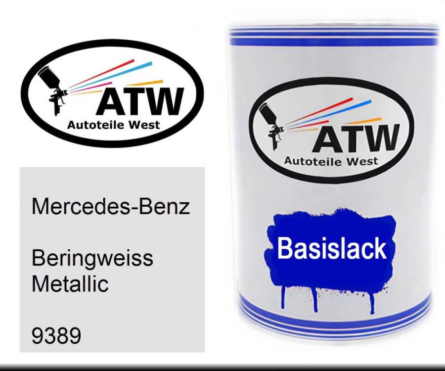 Mercedes-Benz, Beringweiss Metallic, 9389: 500ml Lackdose, von ATW Autoteile West.